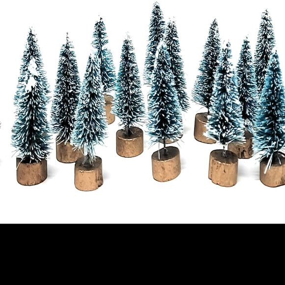 Other - Miniature Blue Green 1.5" Christmas Bottle Brush Sisal Tree, Set of 16